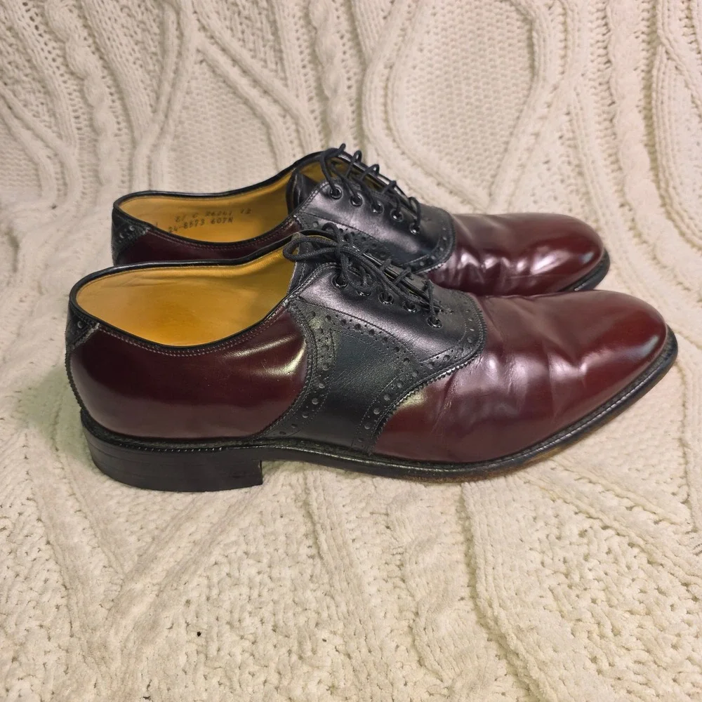 Johnston & Murphy Aristocraft Saddle Shoes Burgundy Black Leather Mens 11 E/C